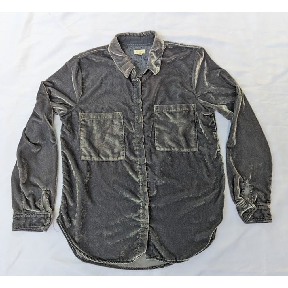 Anthropologie Medium Pilcro Relaxed Velvet Long Sleeve Buttondown Shirt Top Gray